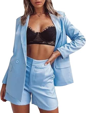 securiuu - Completo da Donna con Giacca e Pantaloncini, 2 Pezzi Blue 34 :  Amazon.it: Abbigliamento