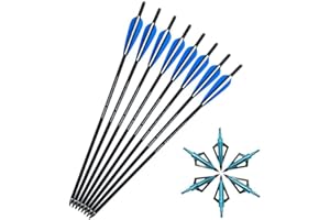SHARROW 12pcs Frecce Balestra Freccia di Carbonio 20 Pollici 22 Pollici 18 Pollici Bulloni per Balestra con Punta di Freccia Lama 4" Piuma di Freccia