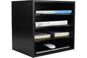 EasyPAG 4 Fächer Holz A4 Büro Schreibtisch Organizer Dokumentenhalter Aktenablage Zeitschriftenhalter Briefablage Papier Magazin Organisator,Schwarz