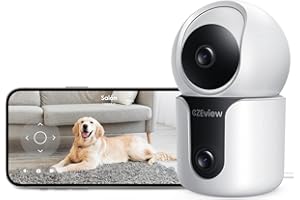 CZEview 2K+2K Cámara Vigilancia Interiores, Doble Objetivo, Visión Nocturna, 360° Cámara Mascotas Perros Gatos, Wi-Fi Doble Banda 2,4 & 5 GHz (Blanco)