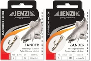 BLNTACKLE76 Zestaw: 2 opakowania JENZI wiązane haczyki na sandacze Ryder (10 sztuk) Mono, 80 cm sandacz przypon zamontowany rozmiar haczyka, 2, 4, 6, 8 + gratis Petri Heill! Naklejka