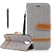 Produktbild Schutzhülle für Moto G4 / Moto G4 Plus Hülle, ZCRO Handyhülle Leder Flip Case Denim Jeans Design Style Tasche Lederhülle Etui Bookstyle Schutz Hüllen Ledertasche Premium Cover Klapphülle mit Kartenfach Magnet Stylus Stift Klassische Handytasche für Lenovo Moto G4 / Moto G4 Plus (Grau)
