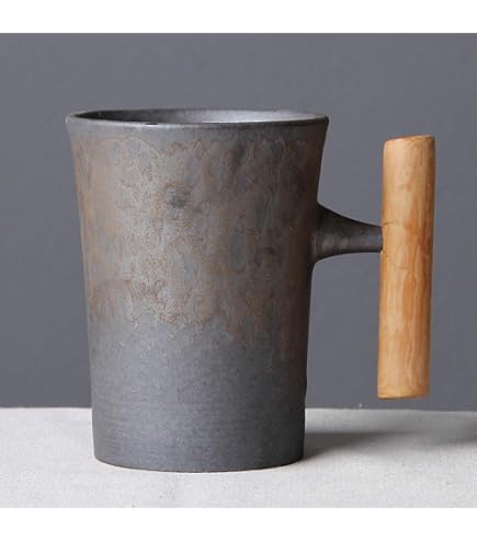 Tasse à Thé En Céramique 360 Ml Avec Couvercle Et Passoire Intégrée - Poignée En Palissandre - Design Ergonomique - Noir Mat