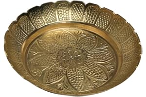 ADITRI CREATION Nakshi Plate, Decorative Brass Pooja Thali Prasad Plate Katori for Pooja Pooja Utensils Item Articles Pooja Indian Traditional Pooja Items Housewarming Pooja Patra (Size:- 4" Diameter)
