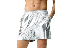 Casey Kevin Metaliczne szorty męskie, błyszczące szorty imprezowe, barowe, metaliczne szorty świąteczne, A3-srebrny, L