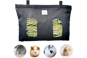 GENERIC Borsa per Fieno,Borsa Per Mangiatoia Per Fieno di Coniglio,Mangiatoia per Cavie,Borsa per Fieno per Animali per Coniglio/Cavie/Criceti/Cincillà Essenziali Animali Domestici(2 Aperture) (Nero)