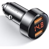 AINOPE Zigarettenanzünder USB Ladegerät, [Dual QC3.0] 36W/6A Auto Ladegerät Metal Stromspannung Anzeige KFZ Ladegerät Adapter