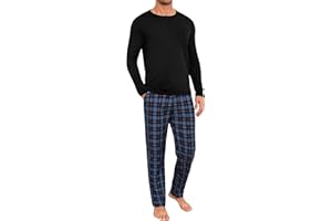 Marvmys Pigiama Uomo Invernale Cotone Lungo Due Pezzi con Maniche Lunghe con Scollo Rotondo e Lunghi Pantaloni a Quadri con Tasche