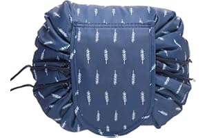 BINOSTER Large Capacity Lazy Makeup Toiletry Bag Drawstring Portable Travel Casual Waterproof Quick Pack Magic Makeup Storage Bag Perfect for Women Girls (feather)