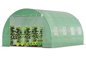 VOUNOT® Serra da Giardino Tunnel, Struttura in Acciaio Zincato, Telo PE Anti-UV Impermeabile, Porta Avvolgibile, 8 Finestre Esterne, Serra per Orto, Piante Verde e Frutto 4x3x2m 12m², Verde
