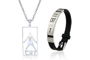 QttvbTna CR7 Football Star Bracelet Pendant Necklace, Football Star Adjustable Sports Trend Bracelet, Football Fan Jewelry Gift for Men and Women