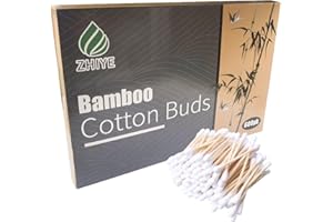 600 pk Bamboo Cotton Buds (6 x 100) by ZHIYE, 100% Biodegradable Cotton Swab with Wooden Handles for Cleaning Ear, Makeup,Keyboard,Wound etc