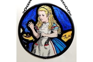 WINGED HEART PRESENTED BY CELTIC GLASS DESIGNS Decorative Hand Printed Stained Glass Window Sun Catcher/Roundel in an Alice in Wonderland Design.