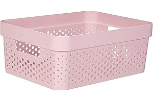 CURVER - Cesta de almacenamiento Infinity 17L reciclada – Almacenamiento multiusos, apilable y encajable – 35,6 x 26,6 x 13,6 cm, color rosa