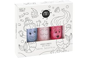 Nailmatic Kids Coffret Vernis Enfant Mermaid - 3 Vernis à L'Eau Enfant - Maquillage Enfant dès 3 ans - Vernis Enfant Fille Non Toxique - Manucure enfant - Vernis Rose, Rose Pailleté et bleu