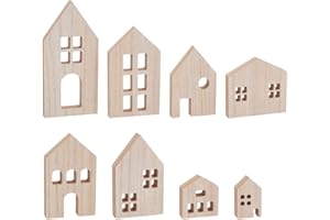 OLYCRAFT Bloques de madera para casa, 8 piezas en blanco, bloques de madera sin terminar, bloques de madera MDF, kit de manualidades, piezas decorativas para pintar el hogar, cocina, oficina, estante