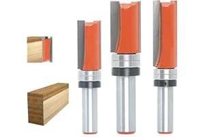 Sinoprotools 3pcs Flush Trim Router Bit Set 1/2 inch Shank, Cut Dia: 3/4", Cutting Length 1-1/4",1-1/2" , 2", Top Bearing Flush Cut Trim Router Bit for Woodworking