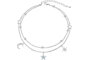 HOOHWE Anklets for Women 925 Sterling Silver Ankle Bracelet Heart/Infinity/Cross/Butterfly Anklet Summer Beach Adjustable Double Layered Beaded Foot Chian Jewelry Gift for Women Teen Girls