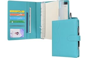 WASON Cuaderno de Cuero PU A5 con Papel Recargable, Carpeta de Anillas Extraíbles con Portapapeles, Bloc de Notas y Bolígrafo para Viajes, Negocios, Organizador de Escuela (Cian)