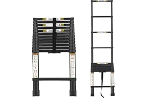 Telescopic Ladder, 12.5FT/3.8M RIKADE Aluminum Telescoping Ladder with Non-Slip Feet, Portable Extension Ladder for Household and Outdoor Working, 330lb Capacity