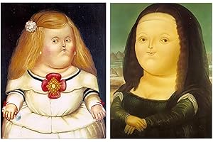 DCINE Cuadros Artista Botero: la Menina, la Mona Lisa sobre madera. Set de 2 Unidades de 19 cm x 25 cm x 4 mm unid. Adhesivo FÁCIL COLGADO. Adorno decorativo