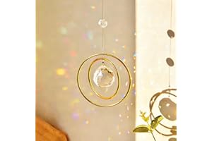 Sonnenfänger Kristall für Fenster, Sonnenfänger mit Kristallprisma, Kristall Sonnenfänger mit 2 Messingkreisen, Hängend Suncatcher Kristall für Hängende Wohnzimmer, Balkon und Garten