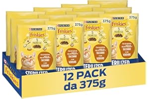 PURINA FRISKIES Crocchette per Gatti Adulti Sterilizzati con Pollo, Tacchino e Verdure 12 Sacchi da 375g