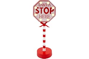 The Christmas Workshop 73609 Santa Stop Here LED Sign / 8 Warm White Lights/Battery Operated with Timer Function / 12 x 8 x 30.5cm