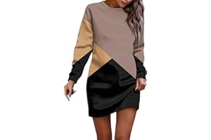 FUPODD Sweatkleid Damen Langarm Ohne Kapuze Winterkleid Kurz Pulloverkleid Rundhals Sweatshirtkleid Winter Longpullover Elegant Pullikleid Lose Freizeitkleider Sweatshirt Kleid Frauen Herbstkleid