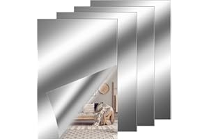 QESSUVNC Mirror Film, Self-Adhesive Mirror, Flexible Adhesive Mirror, Non-Glass Mirror Tiles, Self-Adhesive Tile Mirror Wall Sticker for DIY, Home, Bathroom, Wall Decoration, 4 x 6 Inches, Pack of 4