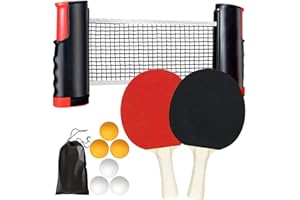 CUEMOON rete ping pong da tavolo set ping pong,2 Racchette,6 Palline,Rete Estensibile e Borsa da Trasporto,per Bambini, famiglie