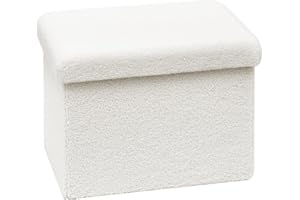Bonlife Pouf a Cubo con Vano Portaoggetti,Pieghevole, con Coperchio, In Velluto,42X32X32cm,Bianco