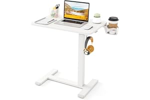 COSTWAY Stół do pielęgnacji z ukrytymi rolkami, stolik do łóżka z regulacją wysokości z uchwytem na kubki i haczykami, stolik dla szpitalnych, stolik pomocniczy do łóżek dla chorych i pielęgniarskich