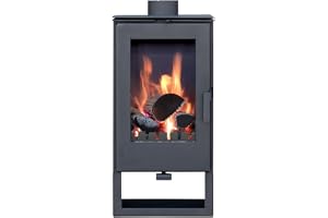 ALAZ K8M vedkamin 9 kW, vedkamin med kontinuerlig förbränning, 90 cm höjd, 47 x 40 cm, svart, 150 mm rökuttag