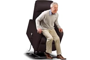 BAKAJI Poltrona Alzapersona Elettrica Motorizzata Reclinabile in Similpelle Ecopelle Con Tasca Porta telecomando Per Anziani e Persone Disabili (Moro)