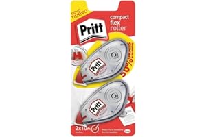 Pritt Roller Compact, corrector roller para tapar errores, correctores de bolígrafo y textos impresos, versátil corrector blanco para frases y letras, 2 x (4,2mm x 10m)