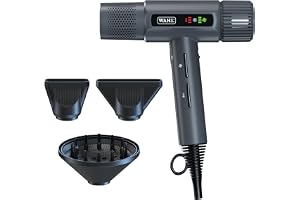 Wahl Vanquish Grey hårfön med 3 magnetiska tillbehör | Tyst och snabb torkning, automatisk rengöring, höghastighets digital motor, LED-display, lättvikt 340 g