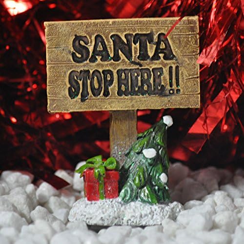 Fairy Garden UK Mini Wooden Sign "Santa Stop Here" Christmas Miniature Home Decor - Xmas Elf Magical Gift Idea - Height: 7cm