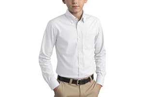 Spring&Gege Camisa de manga larga con botones de sarga de algodón para niños (3-14 años)