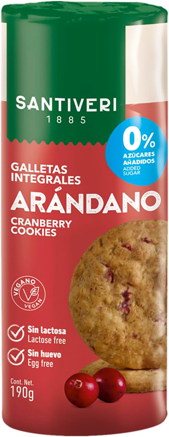 SANTIVERI - Galletas Integrales Arándanos, 0% Azúcares Añadidos - Con Fibra, Sin Grasa de Palma, Alto Oleico, Sin Huevo, Sin Lactosa - Vegano - 190 g