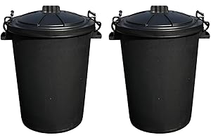 GENERIC (Set of 2) 50L Heavy Duty Black Plastic Clip-Lid Bins – Bright Storage or Rubbish Bins for Indoor/Outdoor, Animal Feed, Trash, Dustbin, Waste, or Garden Use