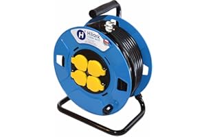 HILARK CABLE TECH Enrouleur cable electrique H05VV-F 3x2,5 rallonge électrique avec bloc prises Hilark Professionnelle (30 mètres, Noir)