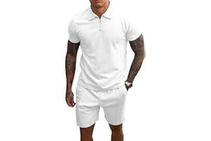 PRIVIMIX Hommes Survêtement d'été 2 Pièces Manches Courtes T-shirts Polo Jogging Ensemble de Chemises Pantalon court Business Tenue de Loisir