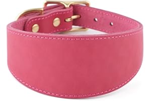 Snootiful Hound Leather Sighthound Collar | Fishtail Collar Ideal For Whippets, Greyhounds and Lurchers (Pink, 27-35cm)