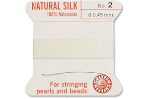 ‎CREATIVE-BEADS Creative-Beads Perlenfaden, Schnur, Perlseide zum auffädeln 2m lang mit flexiblem Drahtende als Fädelnadel Stärke 0,45mm weiß