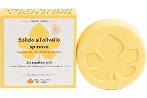 Biofficina Toscana Bagnodoccia solido all’olivello spinoso, 80 g – Shampoo e detergente ecologico per corpo e capelli con olivello spinoso bio toscano – Idratante, senza plastica, profumo fruttato