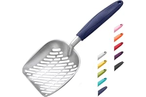 WePet - Paletta per lettiera per Gatti, in Lega di Alluminio, con Manico Lungo, per lettiere, in Alluminio Irregolare, con Manico Blu