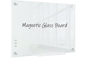 4 THOUGHT Glass Magnetic Whiteboard, 45 x 60 cm Tempered Frameless Glass Dry Erase Board for Wall Notice Memo Board for Office School Home Normal White with 3 Magnets