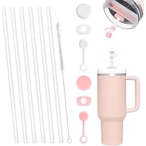 Lot 6 Pailles Réutilisables Stanley 30 Cm – Pailles Colorées + Silicone + Brosses – Compatibles Quencher 20/30/40 Oz