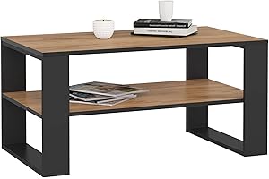 AKORD | Tavolino da Salotto in Legno - ALEX | Tavolo da Caffè con gambe un Ripiano | Coffee Table | Tavolini Basso Moderno | Arredamento Casa | 92 x 45 x 53 cm | Rovere Artigianale & Nero